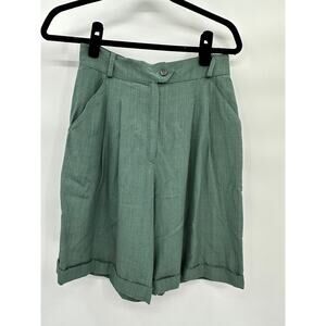 Max Mara High Rise Pleated Front Teal Green Shorts Rayon Wool Bermuda Size 8